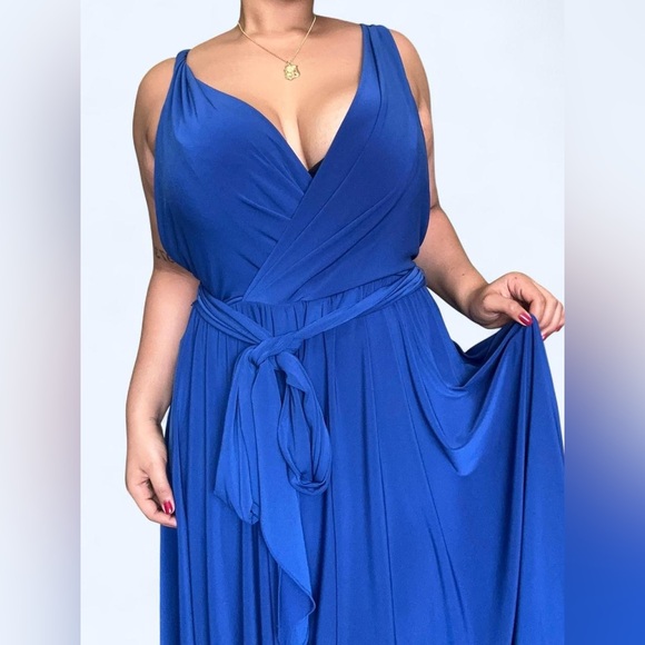 Ralph Lauren Royal Blue V-Neck Midi Dress w/ Belt US 16 / XL - Picture 1 of 8